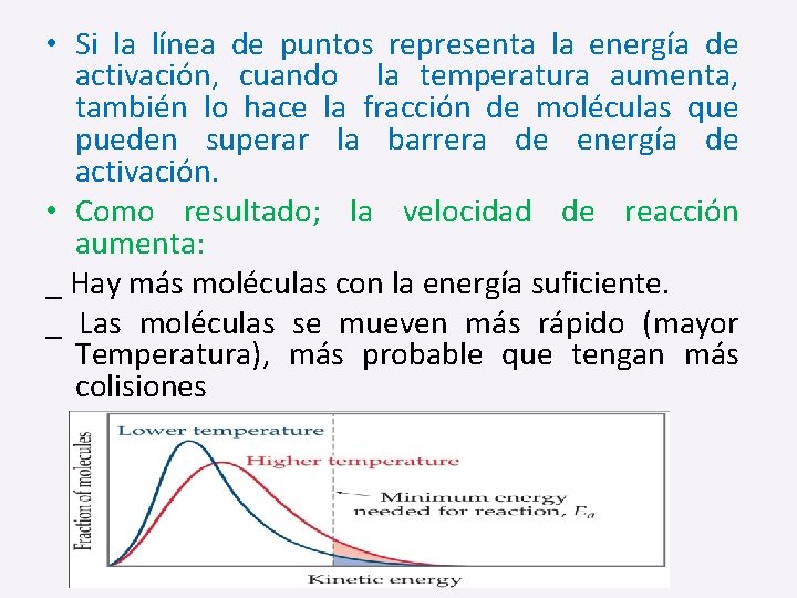  • Si la línea de puntos representa la energía de activación, cuando la