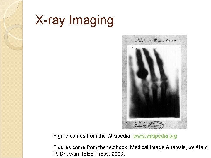 X-ray Imaging Figure comes from the Wikipedia, www. wikipedia. org. Figures come from the