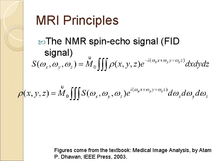 MRI Principles The NMR spin-echo signal (FID signal) Figures come from the textbook: Medical