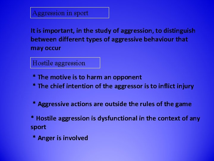 Aggression in sport It is important, in the study of aggression, to distinguish between Aggression in sport It is important, in the study of aggression, to distinguish between
