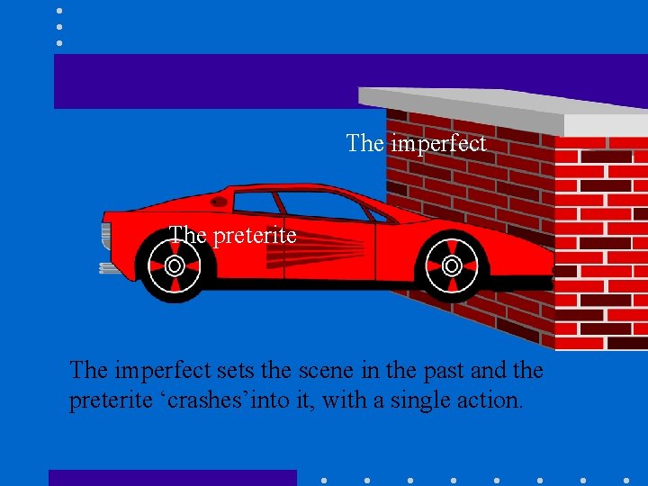 The imperfect The preterite The imperfect sets the scene in the past and the