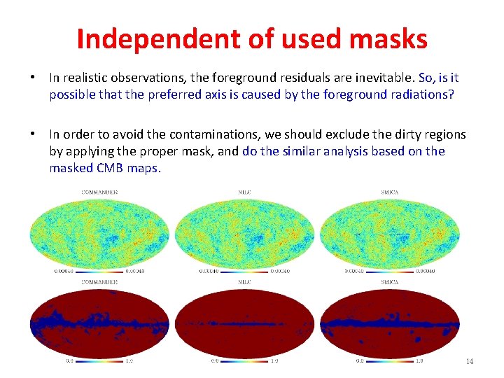 Independent of used masks • In realistic observations, the foreground residuals are inevitable. So,