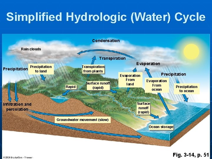 Simplified Hydrologic (Water) Cycle Condensation Rain clouds Transpiration Precipitation to land Transpiration from plants