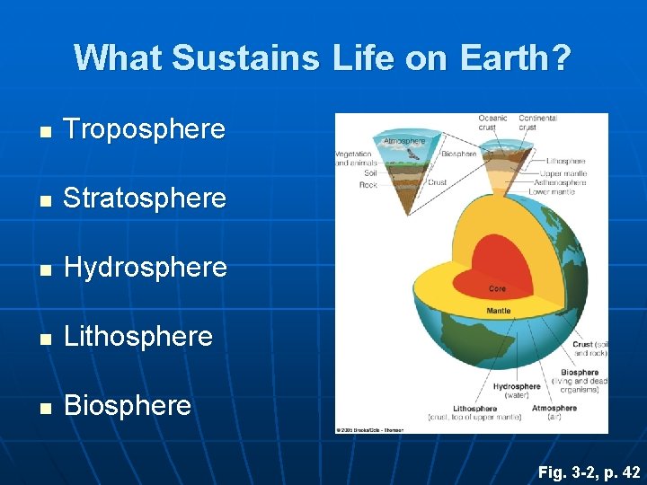 What Sustains Life on Earth? n Troposphere n Stratosphere n Hydrosphere n Lithosphere n