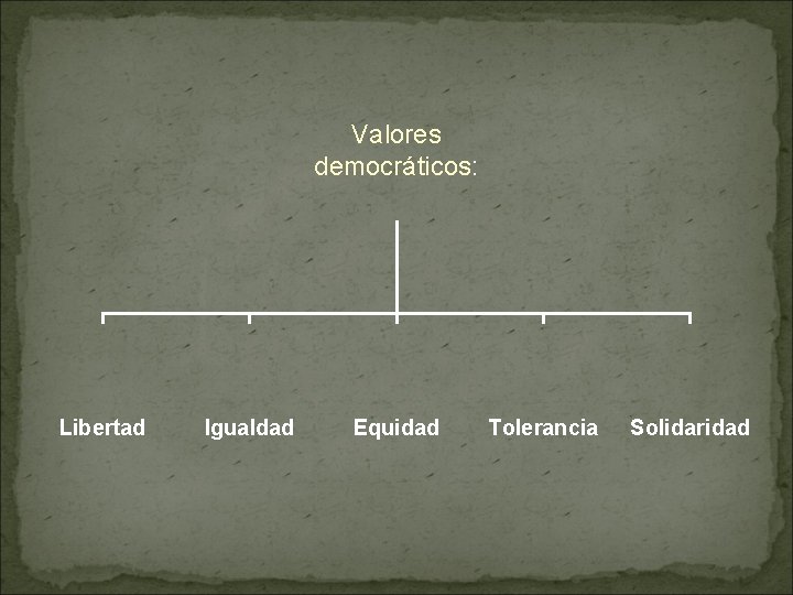 Valores democráticos: Libertad Igualdad Equidad Tolerancia Solidaridad 