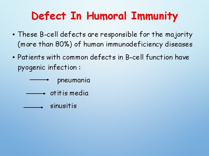 Defect In Humoral Immunity • These B-cell defects are responsible for the majority (more