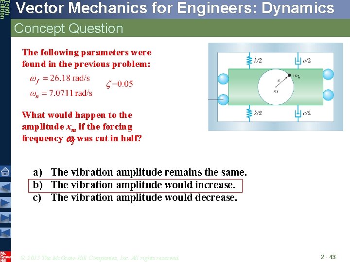 Tenth Edition Vector Mechanics for Engineers: Dynamics Concept Question The following parameters were found