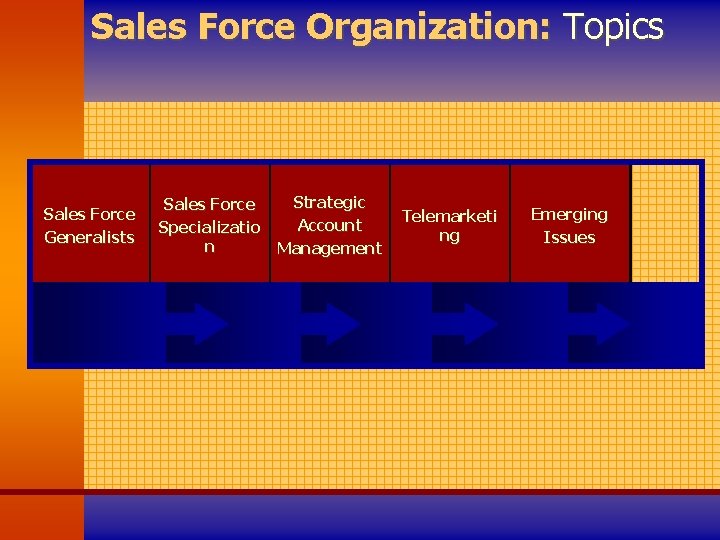 Sales Force Organization: Topics Sales Force Generalists Sales Force Specializatio n Strategic Account Management