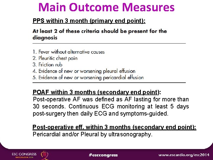Main Outcome Measures PPS within 3 month (primary end point): POAF within 3 months