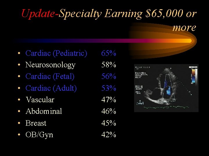 Update-Specialty Earning $65, 000 or more • • Cardiac (Pediatric) Neurosonology Cardiac (Fetal) Cardiac