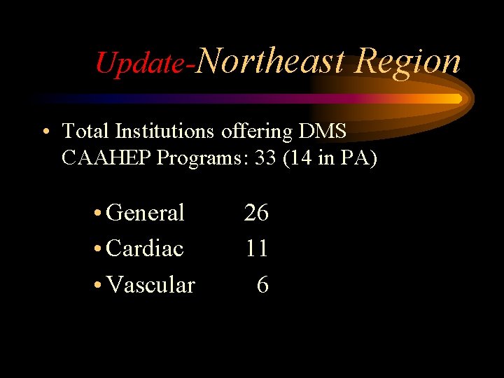 Update-Northeast Region • Total Institutions offering DMS CAAHEP Programs: 33 (14 in PA) •