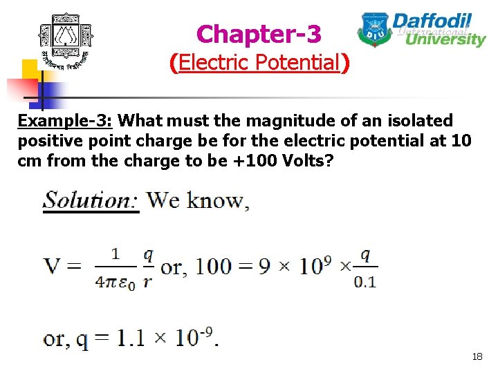 Chapter-3 (Electric Potential) Example-3: What must the magnitude of an isolated positive point charge