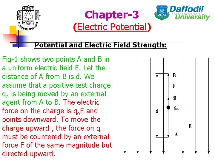 Chapter-3 (Electric Potential) Potential and Electric Field Strength: Fig-1 shows two points A and