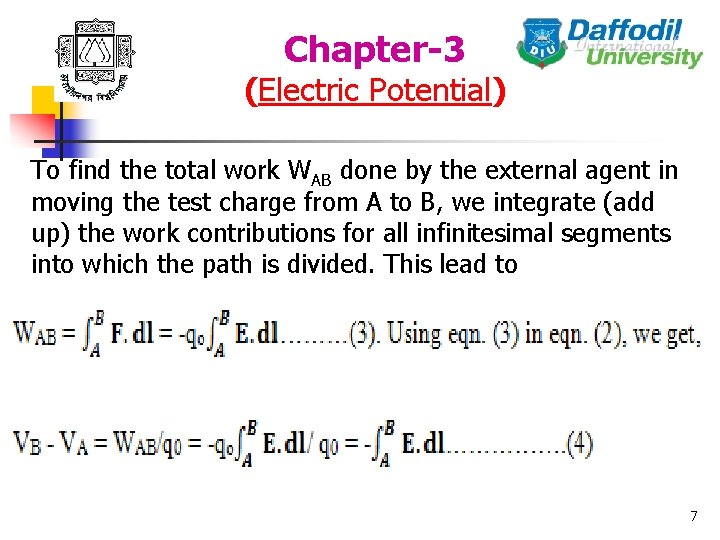 Chapter-3 (Electric Potential) To find the total work WAB done by the external agent