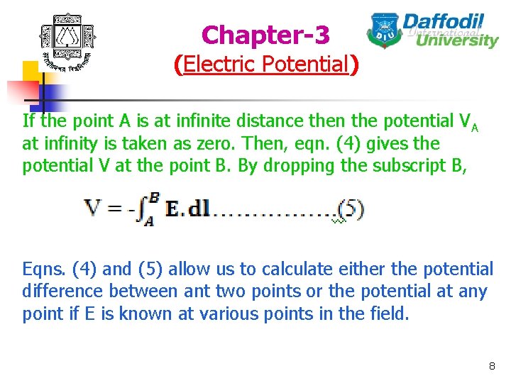 Chapter-3 (Electric Potential) If the point A is at infinite distance then the potential