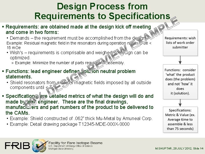 Design Process from Requirements to Specifications § Requirements: are obtained made at the design