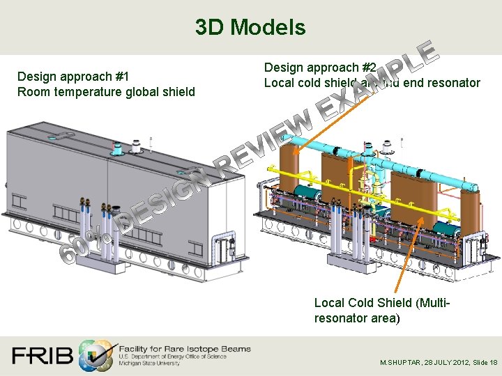 3 D Models Design approach #1 Room temperature global shield Design approach #2 Local