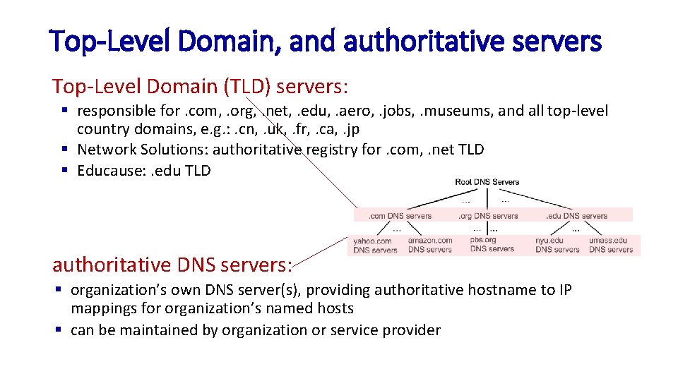 Top-Level Domain, and authoritative servers Top-Level Domain (TLD) servers: § responsible for. com, .