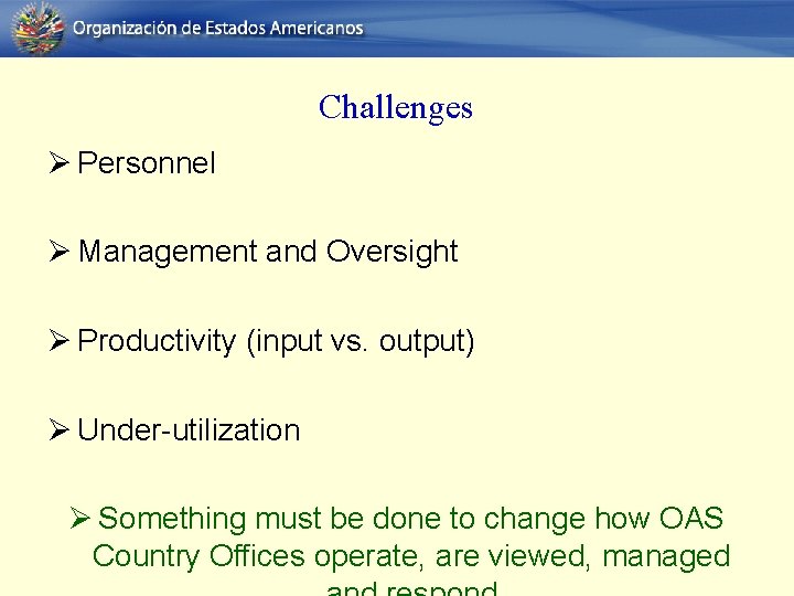 Challenges Ø Personnel Ø Management and Oversight Ø Productivity (input vs. output) Ø Under-utilization