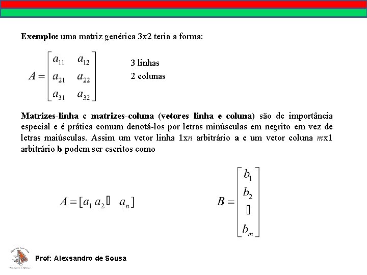 MATEMÁTICA, 9º Ano Pontos no plano cartesiano/pares ordenados Exemplo: uma matriz genérica 3 x