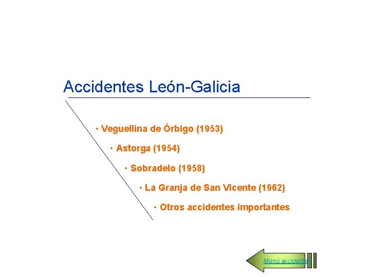 Accidentes León-Galicia • Veguellina de Órbigo (1953) • Astorga (1954) • Sobradelo (1958) •