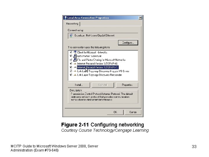 Figure 2 -11 Configuring networking Courtesy Course Technology/Cengage Learning MCITP Guide to Microsoft Windows