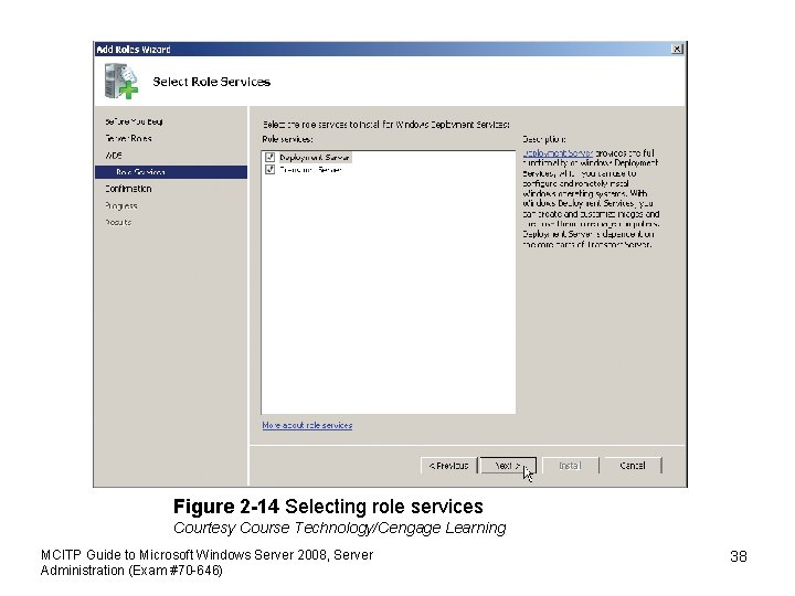 Figure 2 -14 Selecting role services Courtesy Course Technology/Cengage Learning MCITP Guide to Microsoft