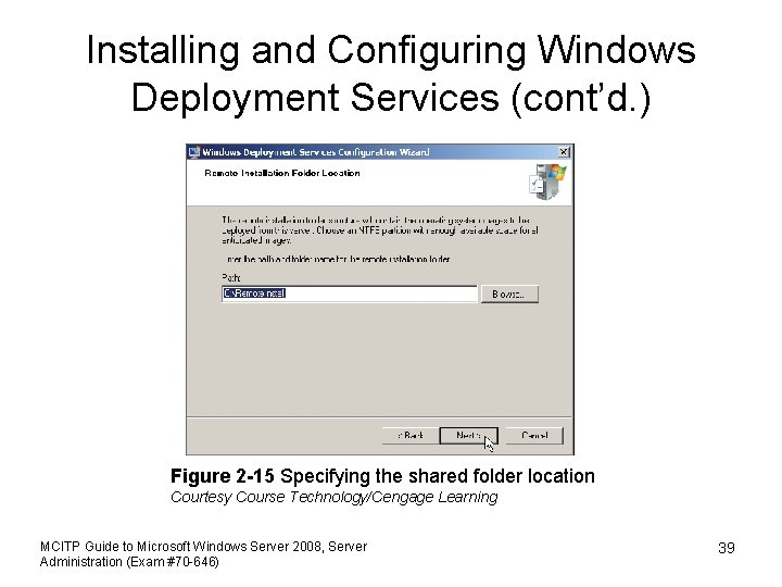 Installing and Configuring Windows Deployment Services (cont’d. ) Figure 2 -15 Specifying the shared