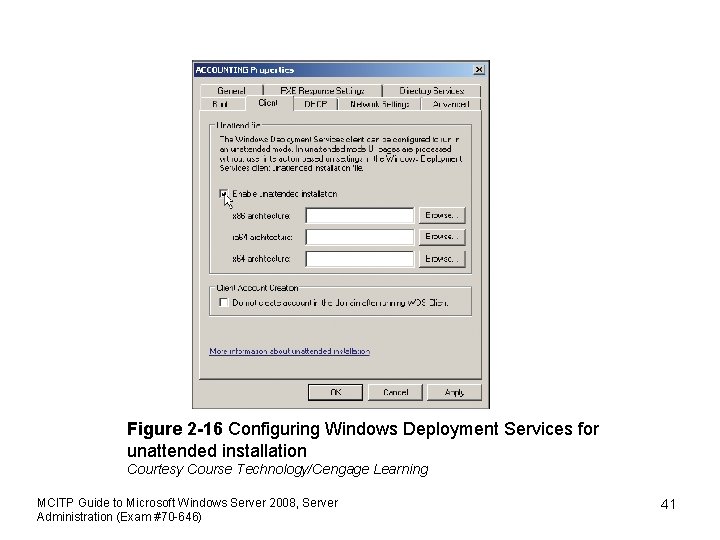 Figure 2 -16 Configuring Windows Deployment Services for unattended installation Courtesy Course Technology/Cengage Learning