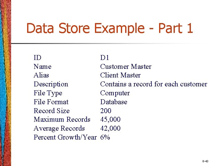 Data Store Example - Part 1 ID Name Alias Description File Type File Format