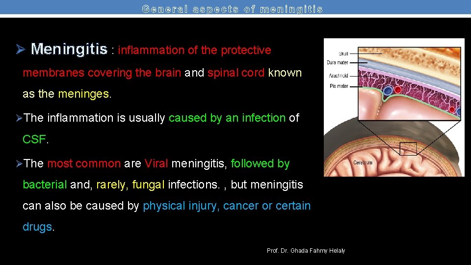 Ø Meningitis : inflammation of the protective membranes covering the brain and spinal cord