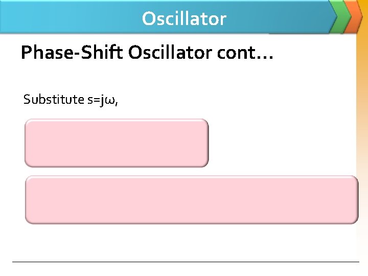 Oscillator Phase-Shift Oscillator cont… Substitute s=jω, 