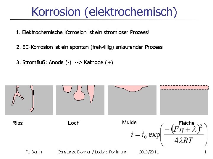 Korrosion (elektrochemisch) 1. Elektrochemische Korrosion ist ein stromloser Prozess! 2. EC-Korrosion ist ein spontan