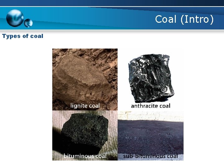 Coal (Intro) Types of coal 