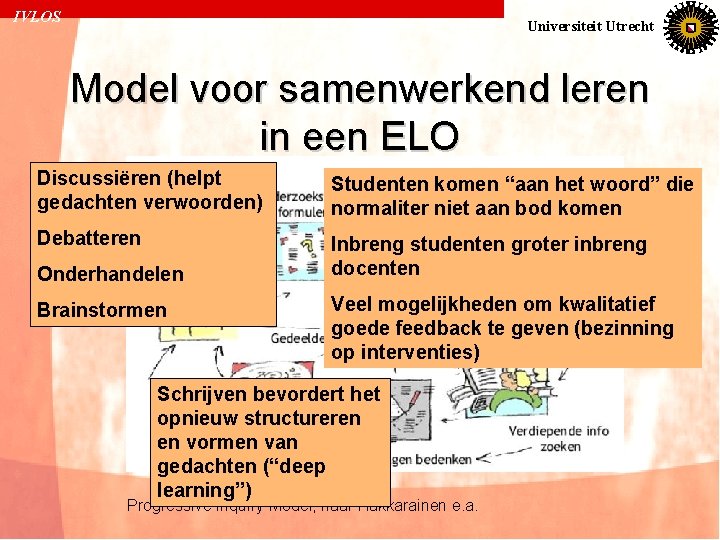 IVLOS Universiteit Utrecht Model voor samenwerkend leren in een ELO Discussiëren (helpt gedachten verwoorden)