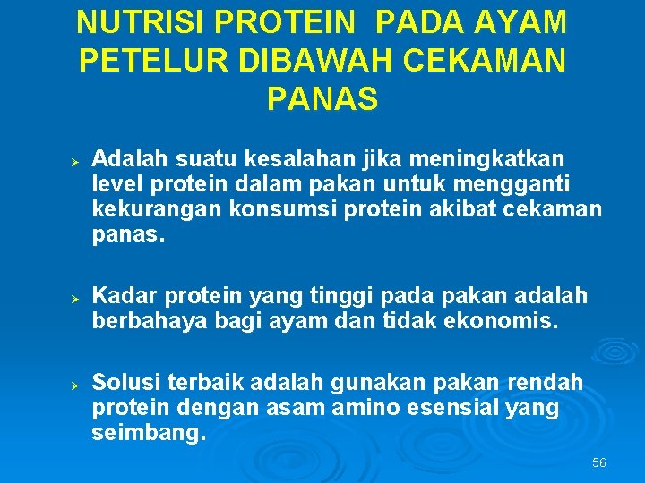 NUTRISI PROTEIN PADA AYAM PETELUR DIBAWAH CEKAMAN PANAS Ø Ø Ø Adalah suatu kesalahan