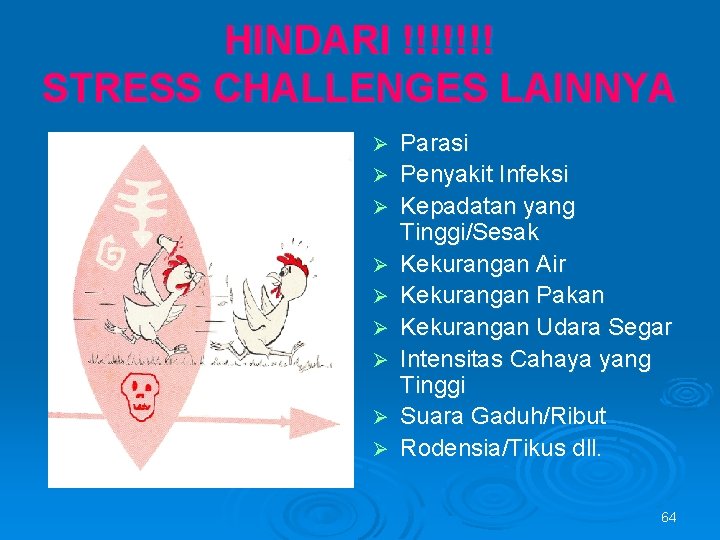 HINDARI !!!!!!! STRESS CHALLENGES LAINNYA Ø Ø Ø Ø Ø Parasi Penyakit Infeksi Kepadatan