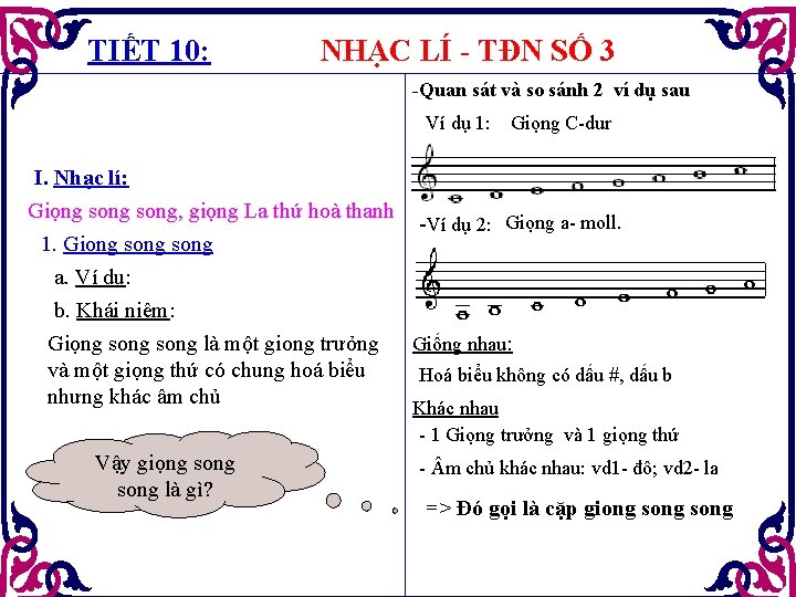 TIẾT 10: NHẠC LÍ - TĐN SỐ 3 -Quan sát và so sánh 2