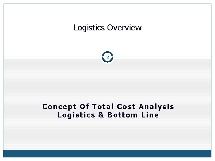 Logistics Overview 2 Concept Of Total Cost Analysis Logistics & Bottom Line 