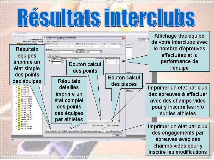 Résultats équipes imprime un état simple des points des équipes Affichage des équipe de Résultats équipes imprime un état simple des points des équipes Affichage des équipe de