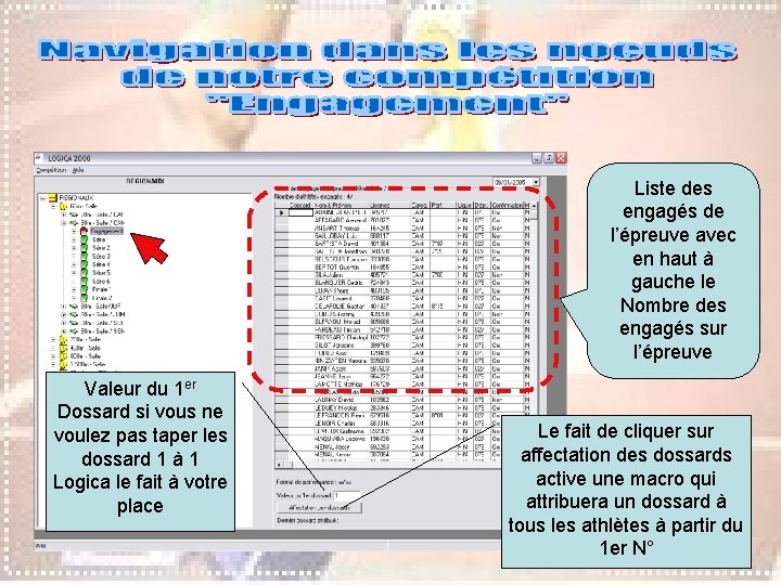 Liste des engagés de l’épreuve avec en haut à gauche le Nombre des engagés Liste des engagés de l’épreuve avec en haut à gauche le Nombre des engagés