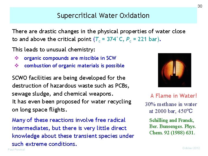 30 Supercritical Water Oxidation There are drastic changes in the physical properties of water
