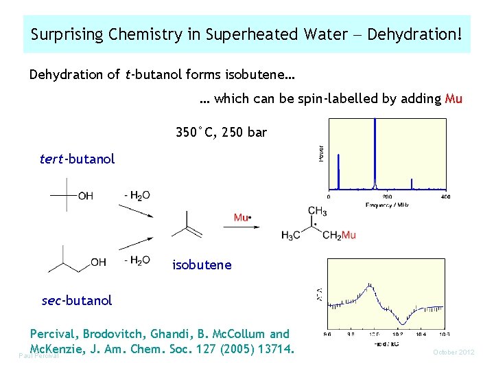 Surprising Chemistry in Superheated Water Dehydration! Dehydration of t-butanol forms isobutene… … which can