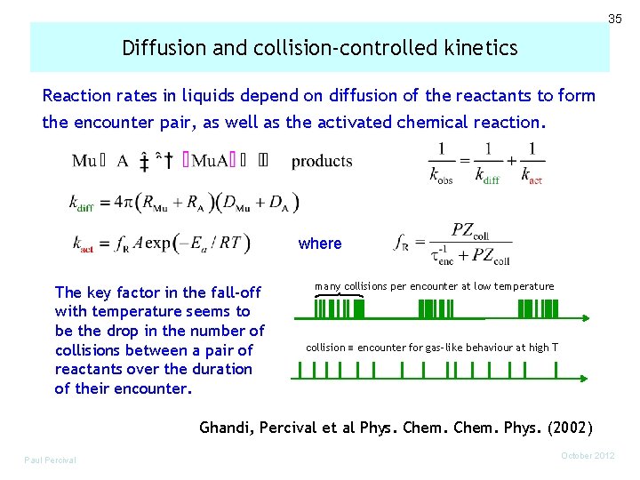 35 Diffusion and collision-controlled kinetics Reaction rates in liquids depend on diffusion of the