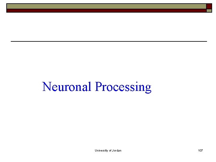 Neuronal Processing University of Jordan 107 Neuronal Processing University of Jordan 107