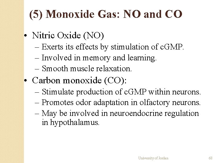 (5) Monoxide Gas: NO and CO • Nitric Oxide (NO) – Exerts its effects (5) Monoxide Gas: NO and CO • Nitric Oxide (NO) – Exerts its effects