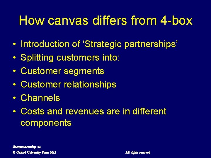 How canvas differs from 4 -box • • • Introduction of ‘Strategic partnerships’ Splitting