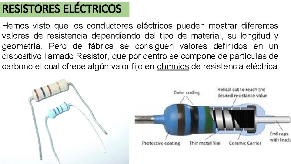 RESISTORES ELÉCTRICOS Hemos visto que los conductores eléctricos pueden mostrar diferentes valores de resistencia