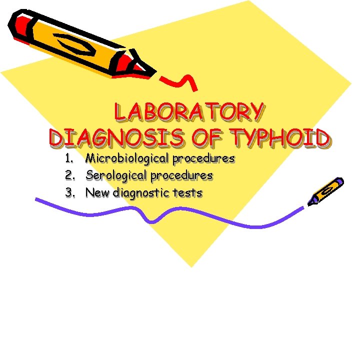 LABORATORY DIAGNOSIS OF TYPHOID 1. Microbiological procedures 2. Serological procedures 3. New diagnostic tests