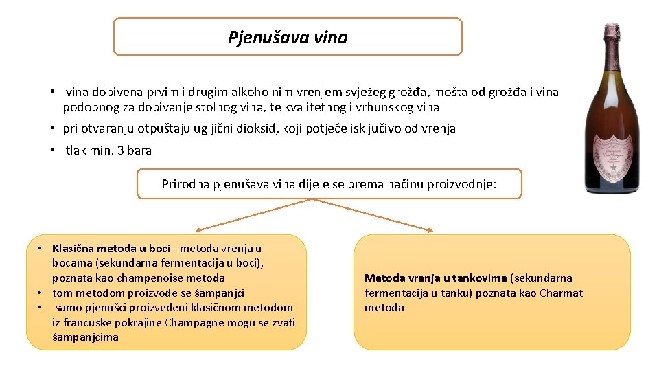 Pjenušava vina • vina dobivena prvim i drugim alkoholnim vrenjem svježeg grožđa, mošta od